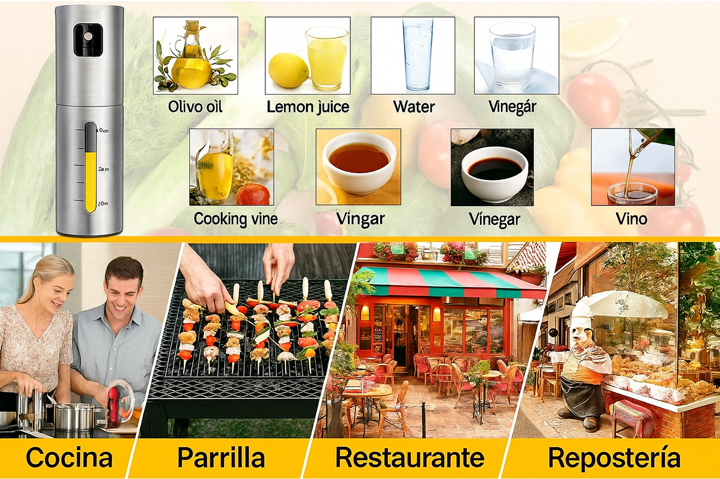 Spray Aceite Vinagre Dispensador Liquidos Rociador Aceitera