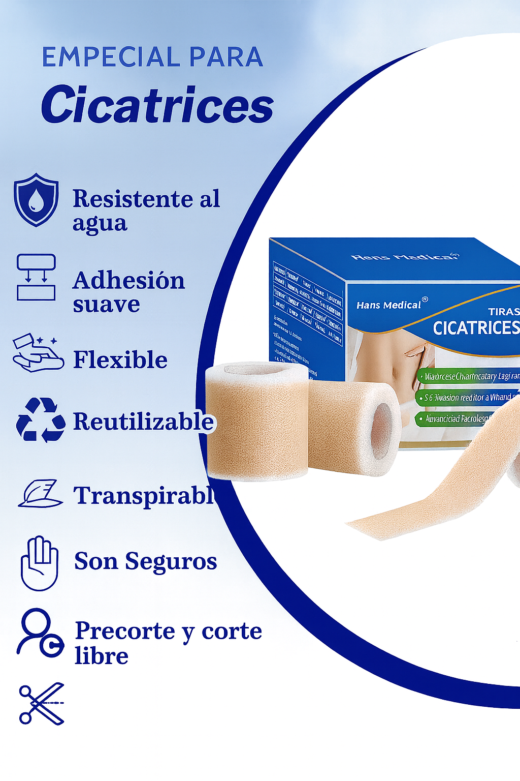 Cinta De Silicona Cicatrices Cirugías Quemaduras Acné