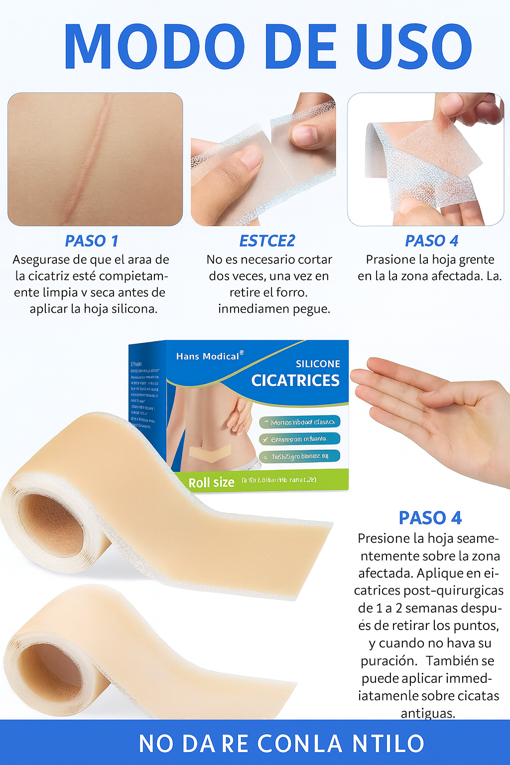 Cinta De Silicona Cicatrices Cirugías Quemaduras Acné