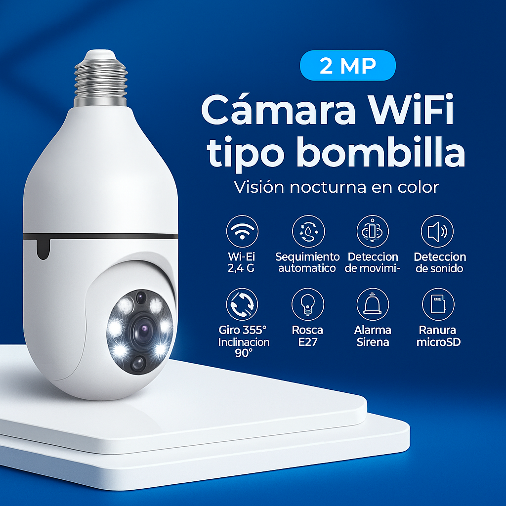 Cámara Bombilla Wifi 360 Full Hd, Luz, Audio, Voz Seguridad