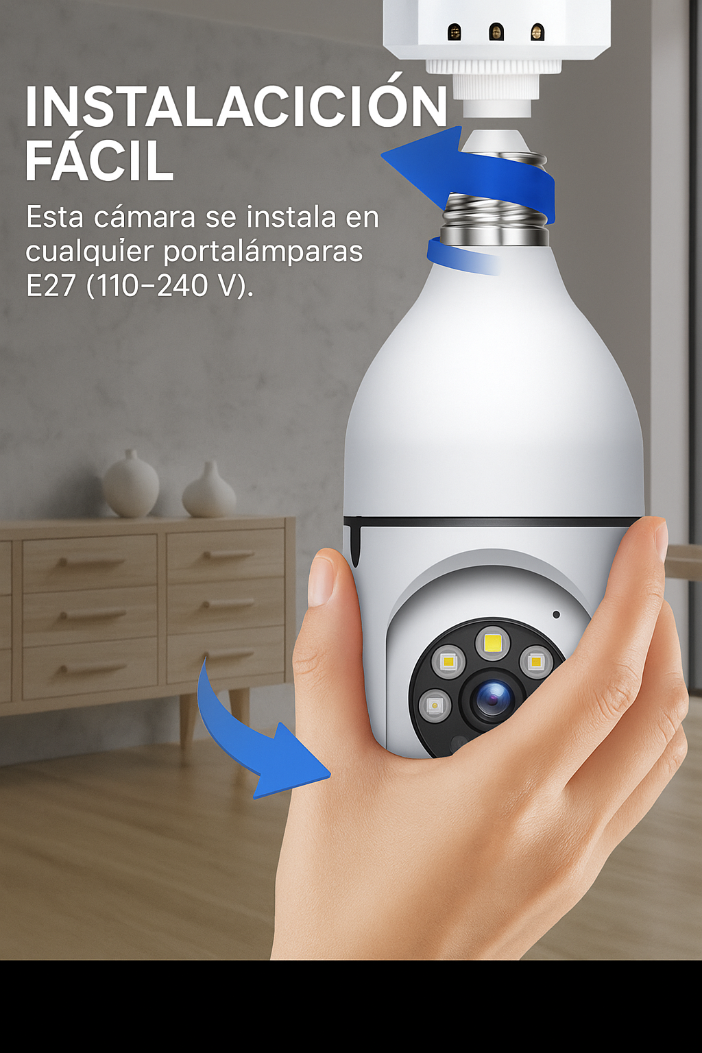 Cámara Bombilla Wifi 360 Full Hd, Luz, Audio, Voz Seguridad