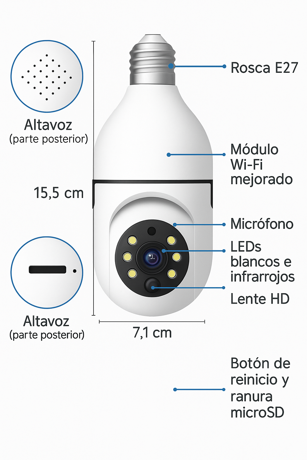 Cámara Bombilla Wifi 360 Full Hd, Luz, Audio, Voz Seguridad