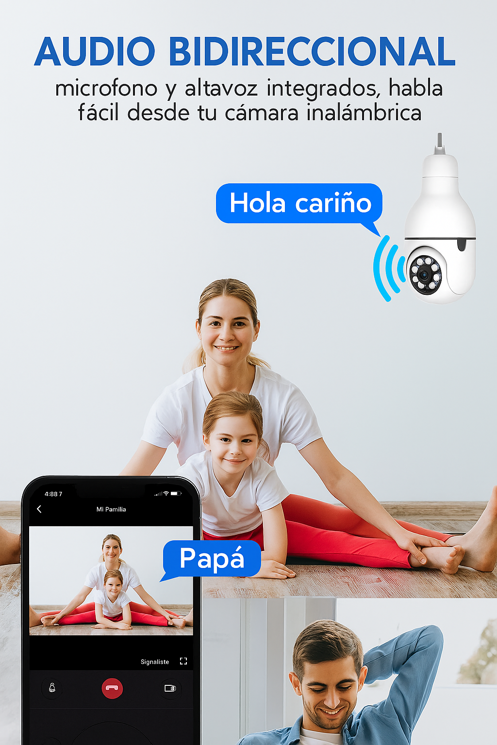 Cámara Bombilla Wifi 360 Full Hd, Luz, Audio, Voz Seguridad