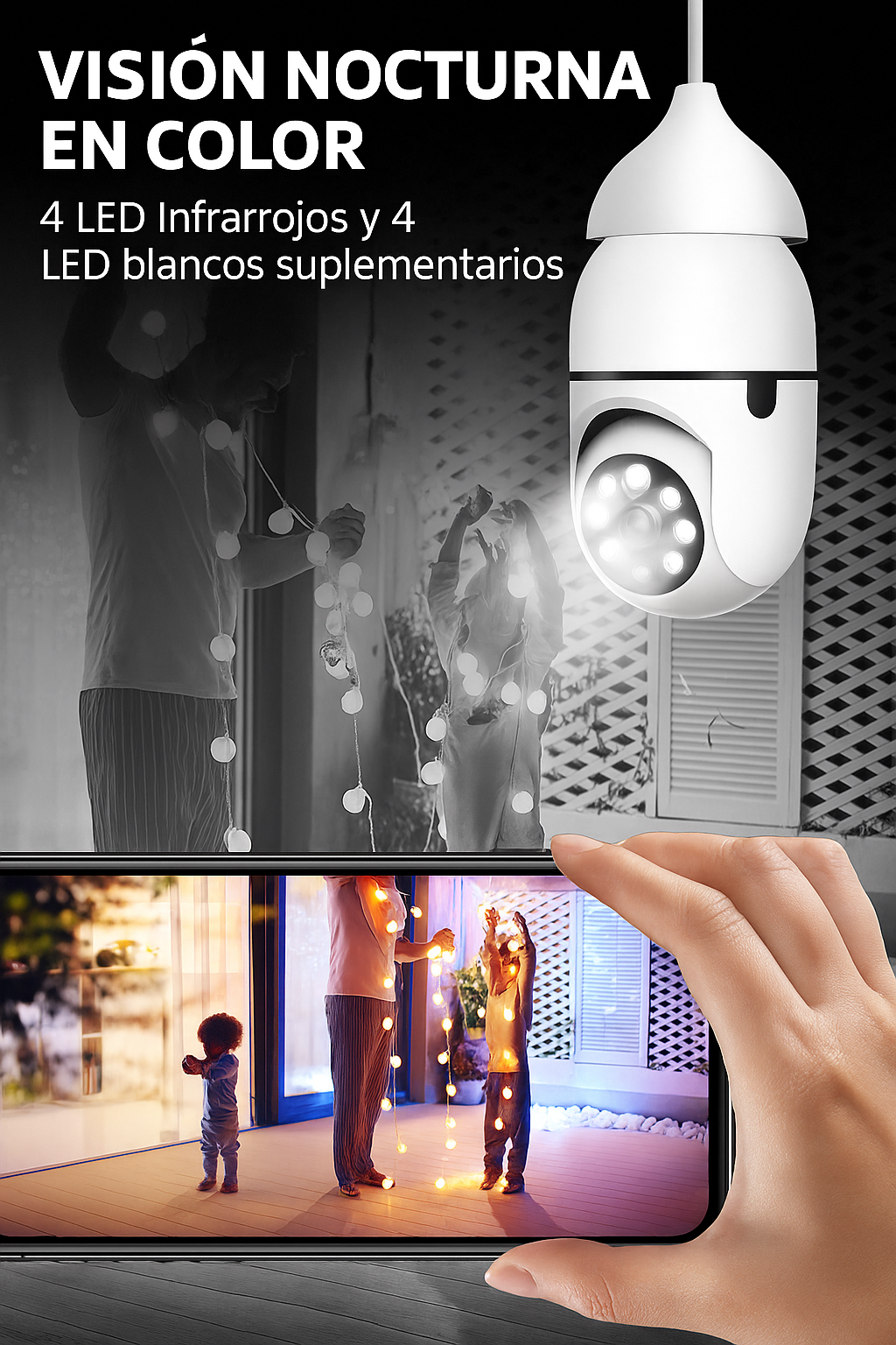 Cámara Bombilla Wifi 360 Full Hd, Luz, Audio, Voz Seguridad