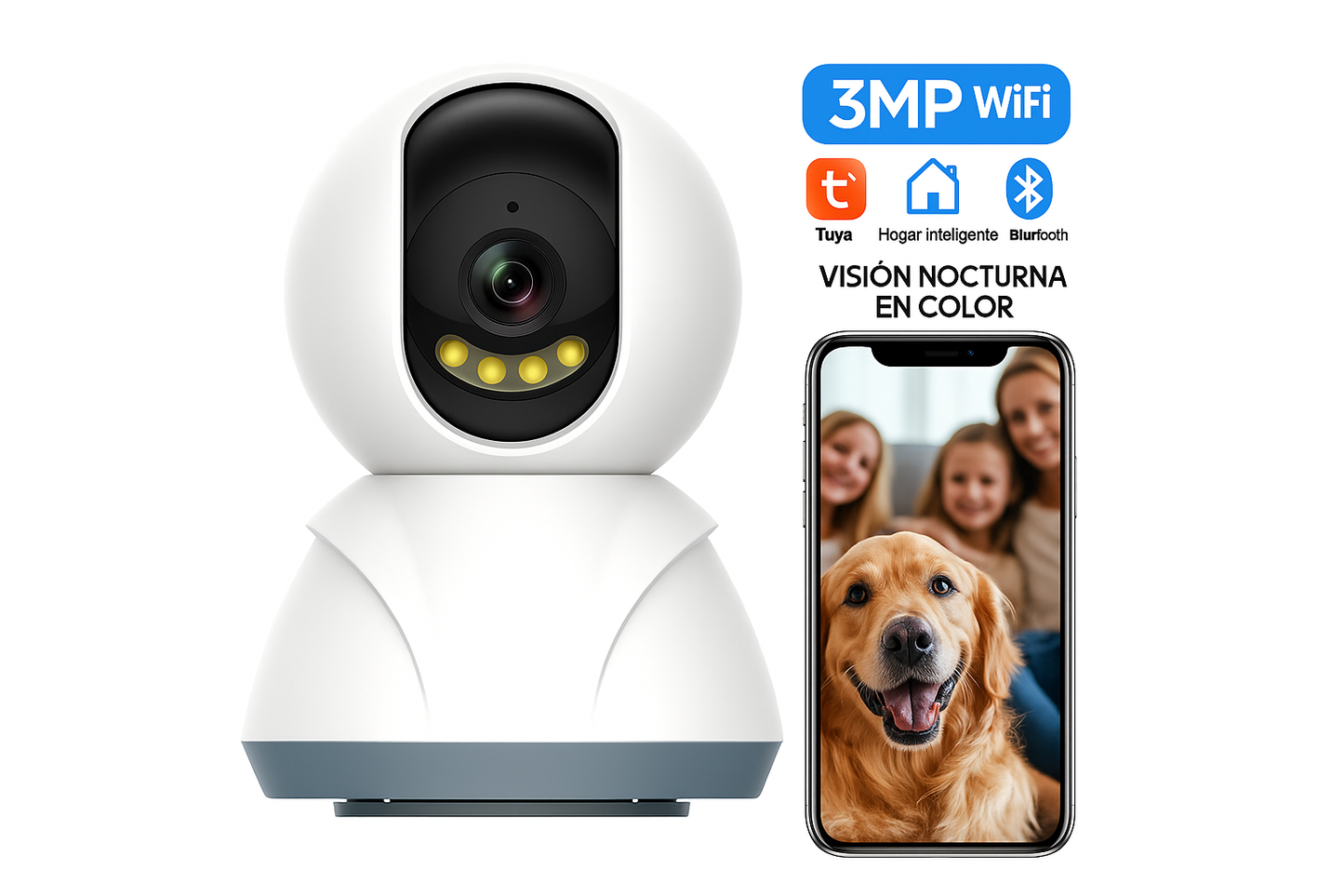 Cámara Wifi 3 Mp 360° Audio Voz Vision Noche Mascotas Bebes