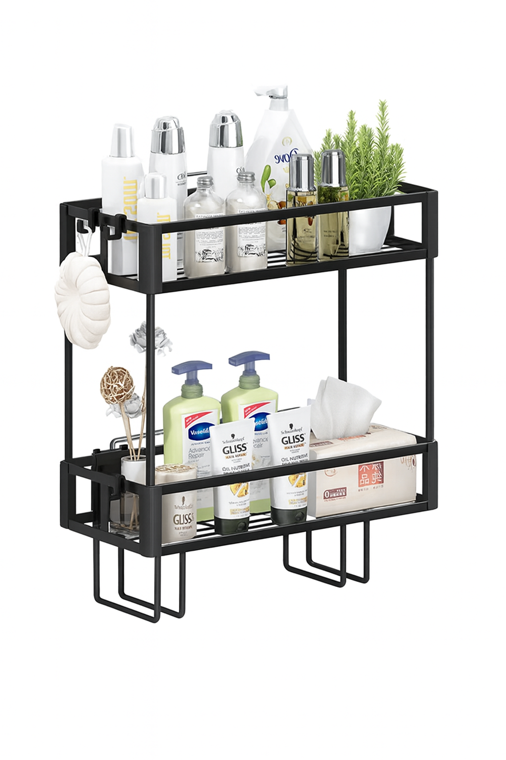 Organizador De Baño 2 Niveles Negro Sobre Mochila Inodoro