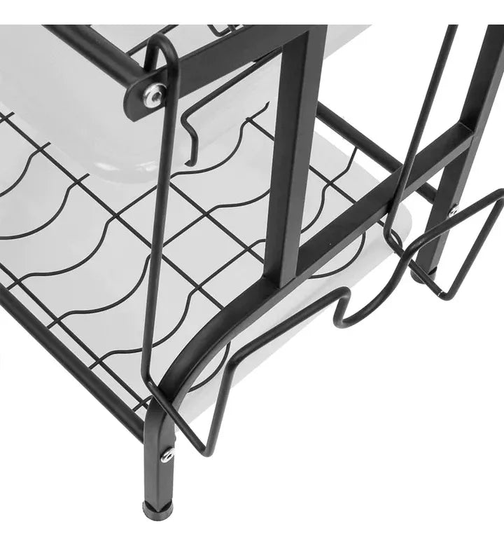 Escurridor de Platos de 2 Niveles con Bandeja con Soporte para Utensilios