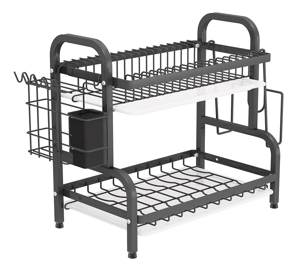 Escurridor de Platos de 2 Niveles con Bandeja con Soporte para Utensilios